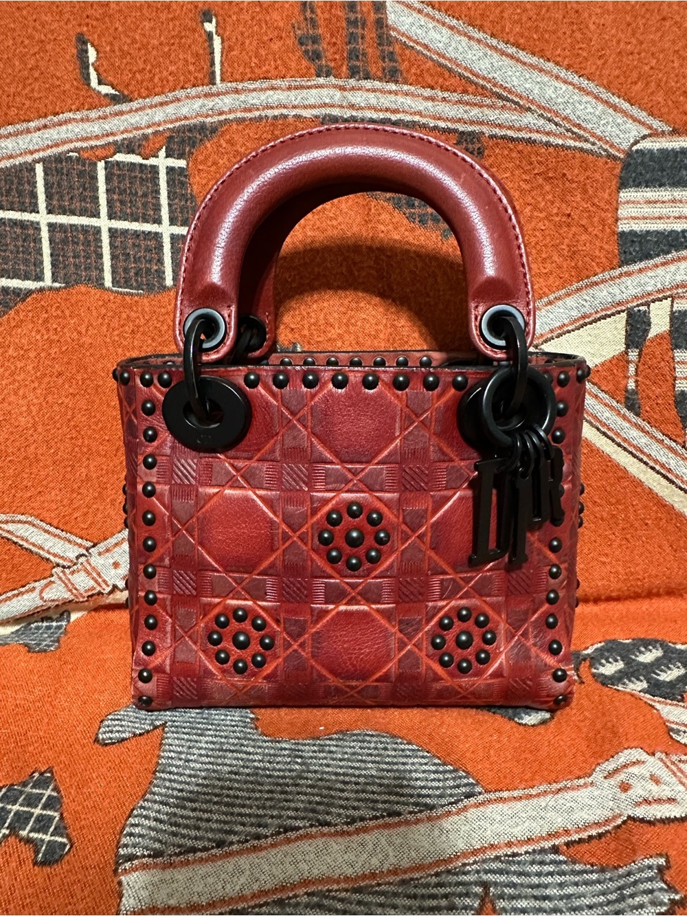 CHRISTIAN DIOR❤️🌟 LIMITED MINI LADY DIOR EMBOSSED LEATHER W/ BLACK HARDWARE⭐️ - Picture 1 of 12